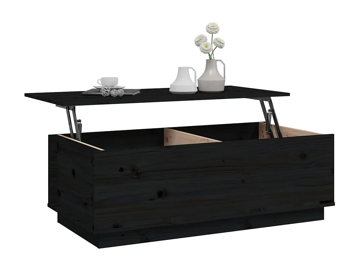 Table basse relevable Noir 100x50x35 cm Bois massif de pin OFR40183 BonneVie Meuble