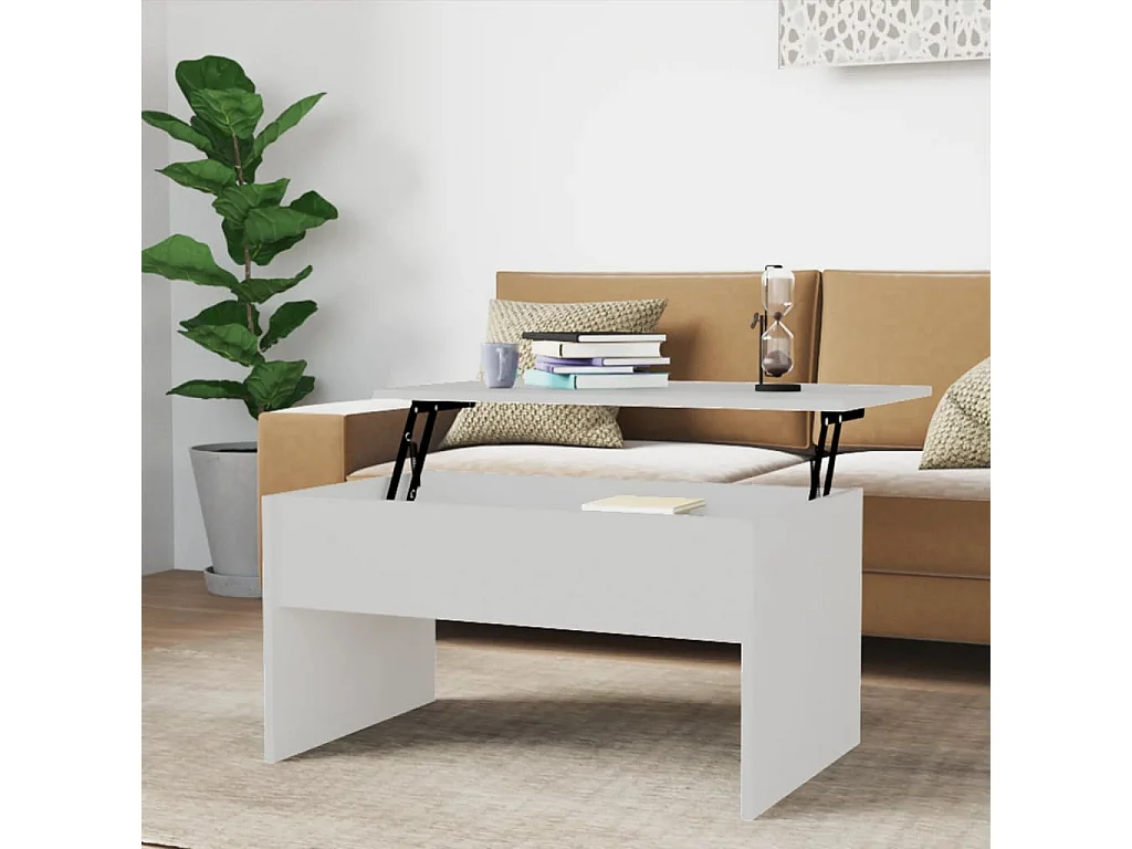 Table basse relevable Blanc 80x50,5x41,5 cm Bois d'ingénierie OFR35015 BonneVie Meuble
