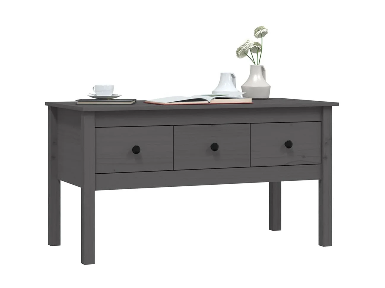 Mesa de centro de madera maciza de pino gris 102x49x55 cm ES78835