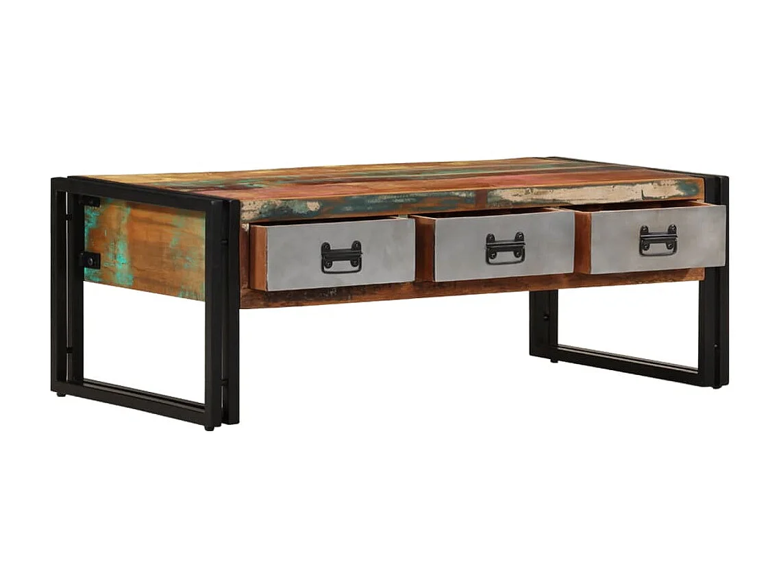 Table basse avec 3 tiroirs Bois de récupération 100x50x35 cm OFR48002 BonneVie Meuble
