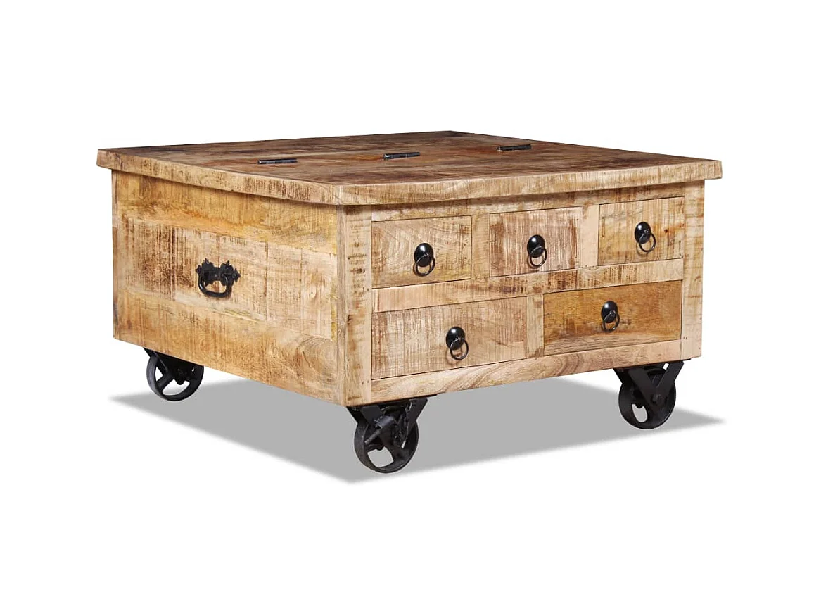 Table basse Bois de manguier brut 70 x 70 x 40 cm OFR13826 BonneVie Meuble