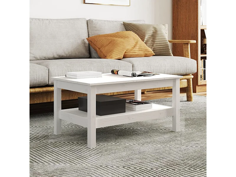 Mesa de centro de madera maciza de pino blanco 80x50x40 cm ES67762