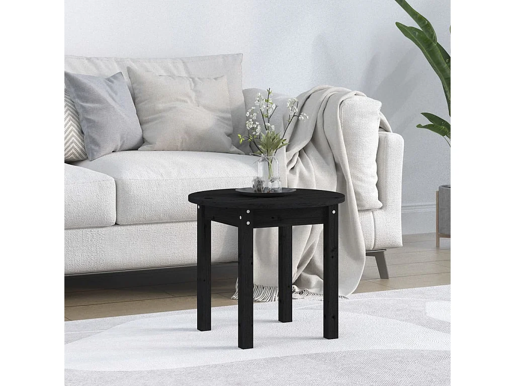 Table basse Noir Ø 45x40 cm Bois massif de pin OFR87487 BonneVie Meuble