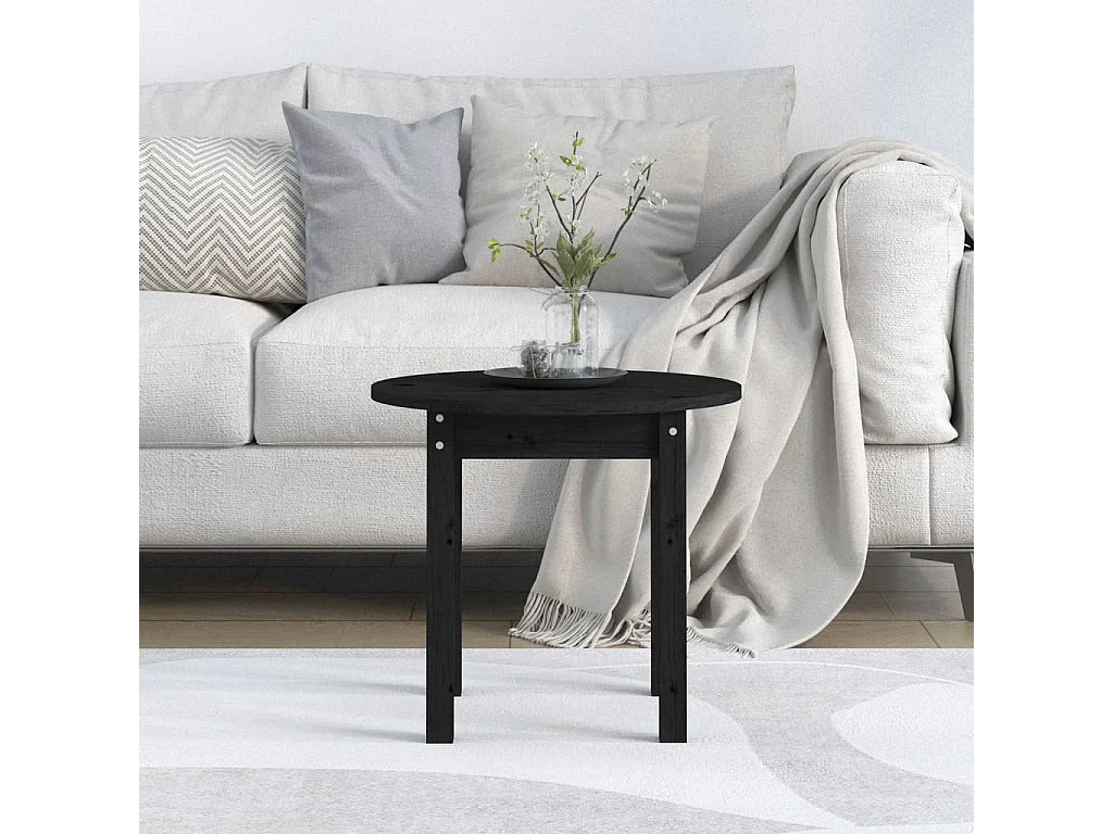 Table basse Noir Ø 45x40 cm Bois massif de pin OFR87487 BonneVie Meuble