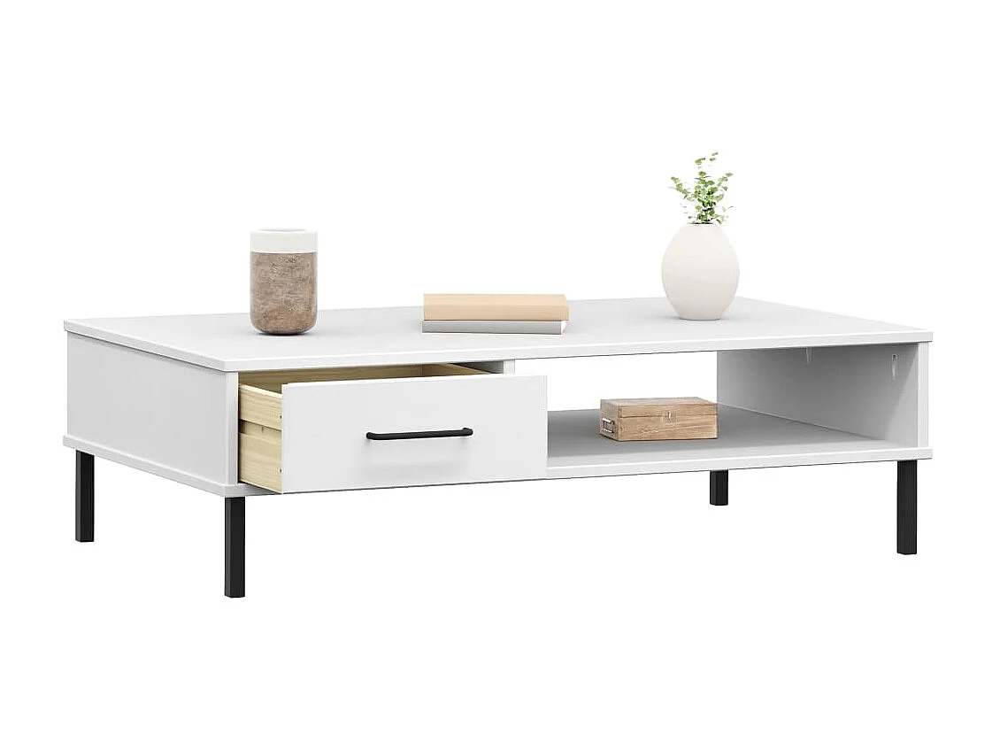 Salontafel met metalen poten OSLO massief grenenhout wit NL55566