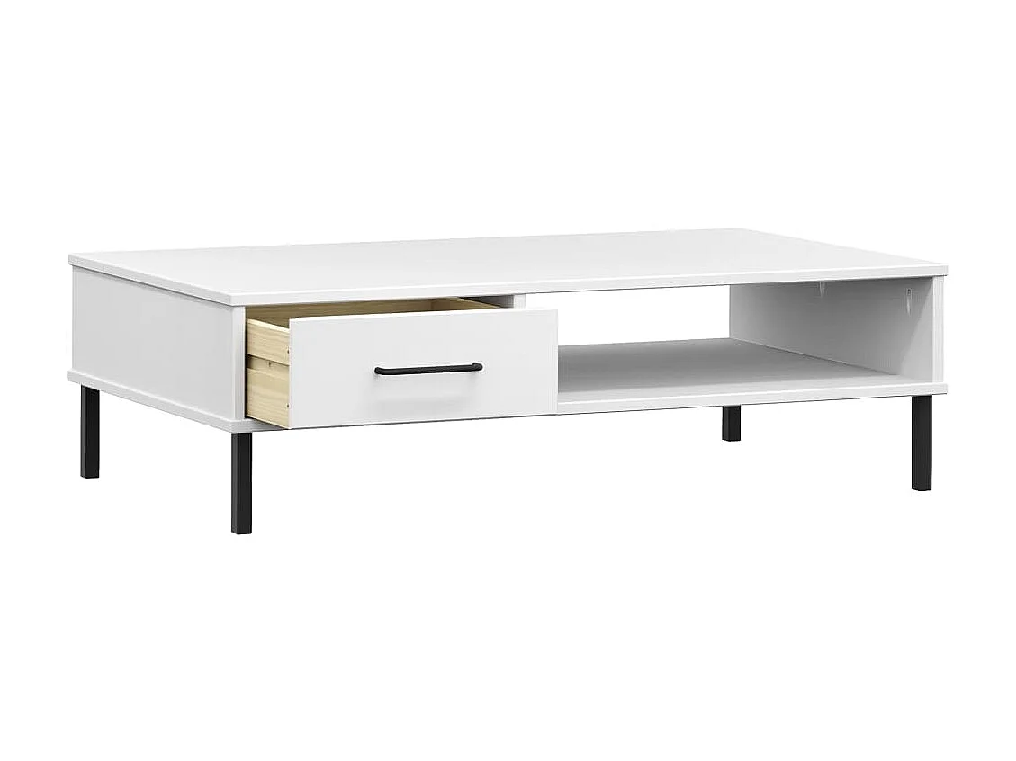 Salontafel met metalen poten OSLO massief grenenhout wit NL55566