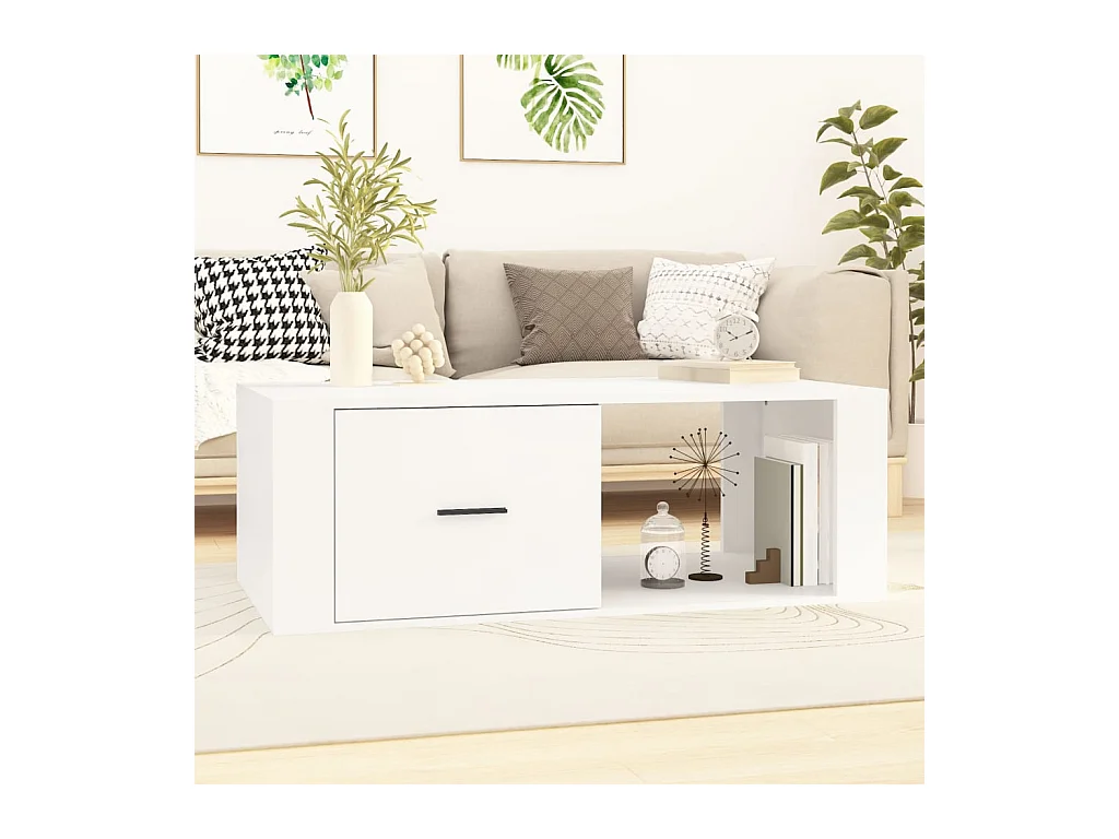 Table basse Blanc 100x50,5x35 cm Bois d'ingénierie OFR68256 BonneVie Meuble