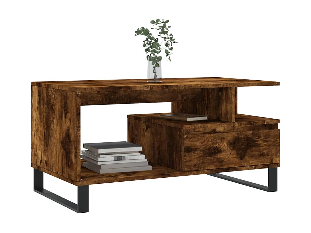 Mesa de centro madera contrachapada roble ahumado 90x49x45 cm ES49445