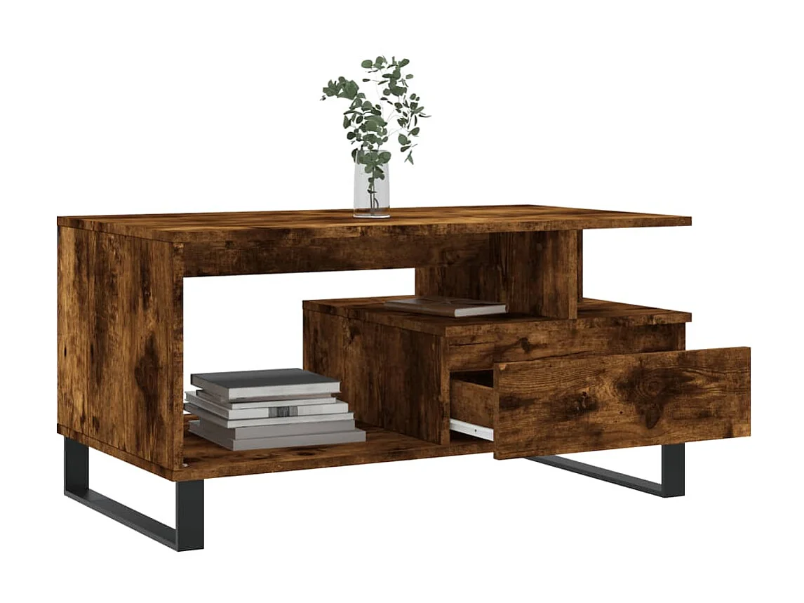 Mesa de centro madera contrachapada roble ahumado 90x49x45 cm ES49445