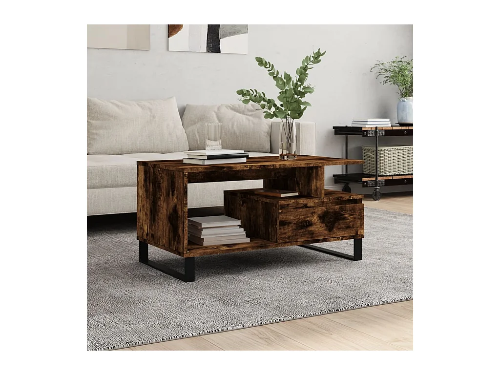 Table basse Chêne fumé 90x49x45 cm Bois d'ingénierie OFR96621 BonneVie Meuble