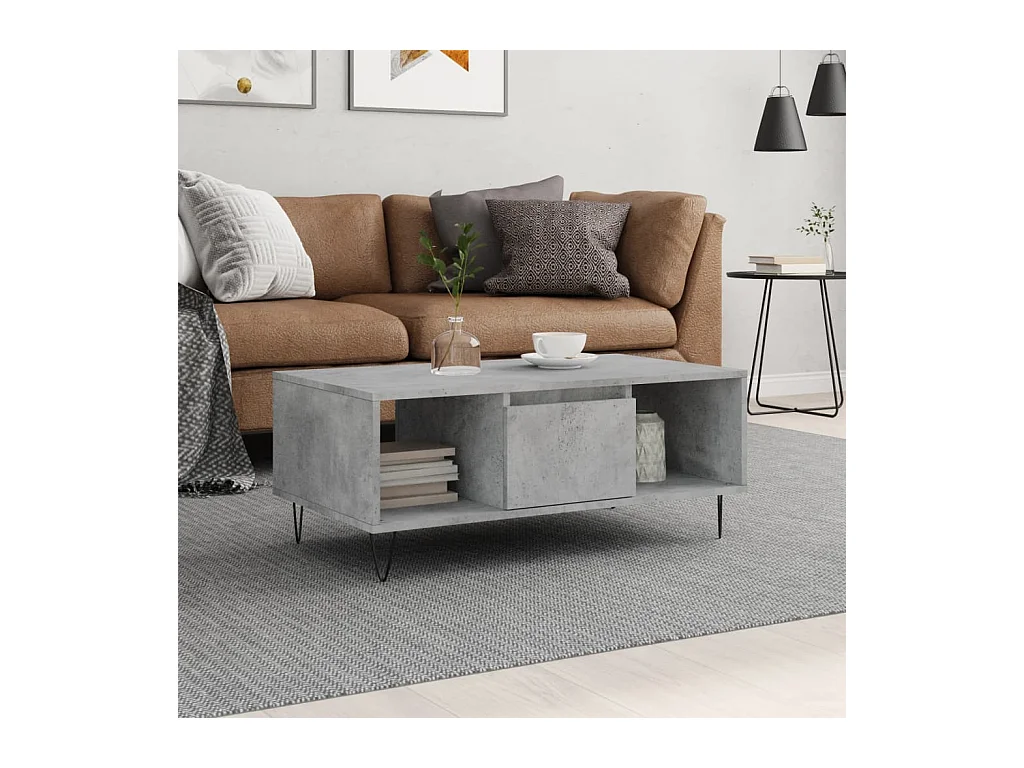 Table basse Gris béton 90x50x36,5 cm Bois d'ingénierie OFR39715 BonneVie Meuble