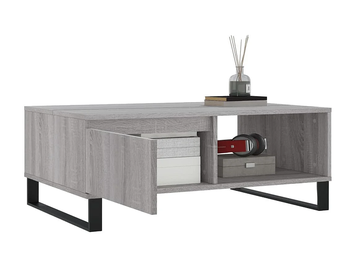 Salontafel 90x60x35 cm bewerkt hout grijs sonoma eikenkleurig NL80898