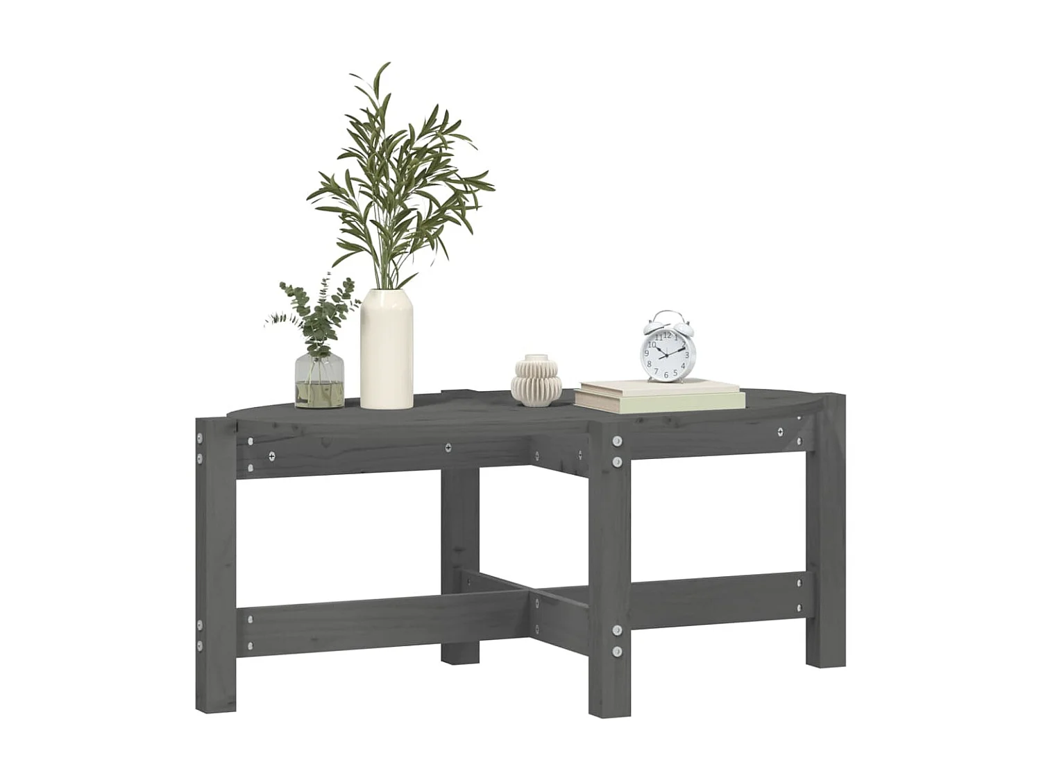 Table basse Gris 87x48x35 cm Bois massif de pin OFR77207 BonneVie Meuble