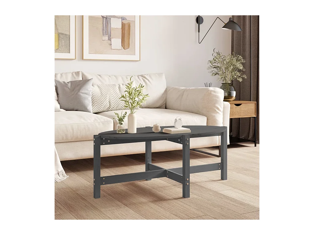 Table basse Gris 118x63x45 cm Bois massif de pin OFR47776 BonneVie Meuble