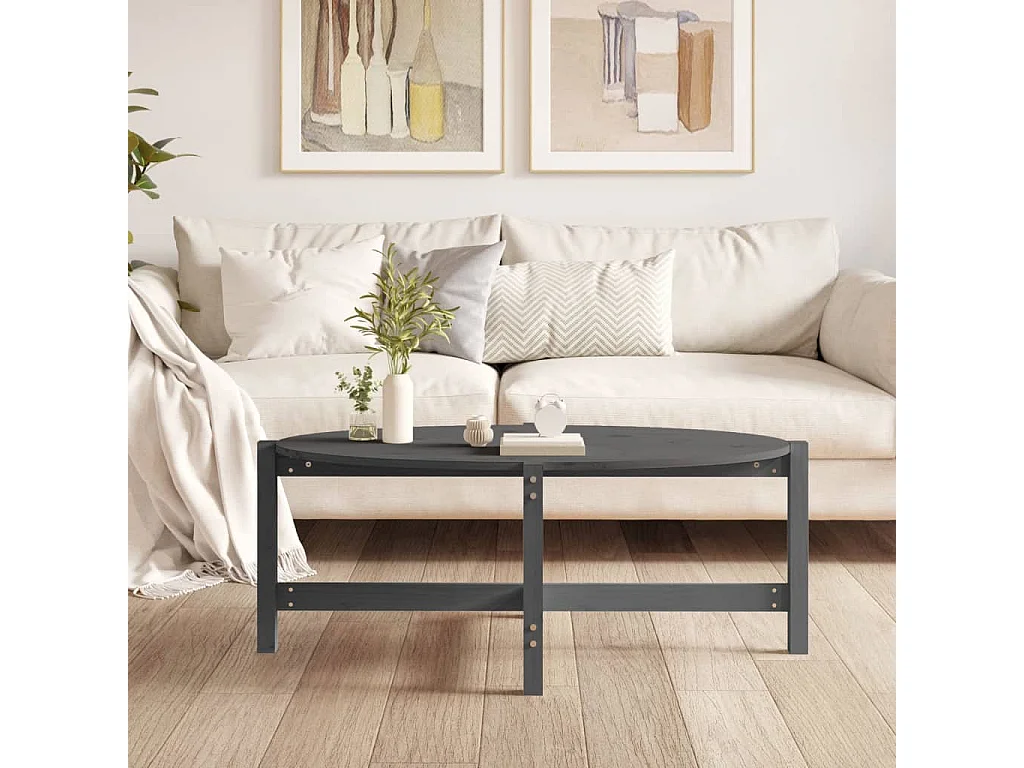 Table basse Gris 118x63x45 cm Bois massif de pin OFR47776 BonneVie Meuble