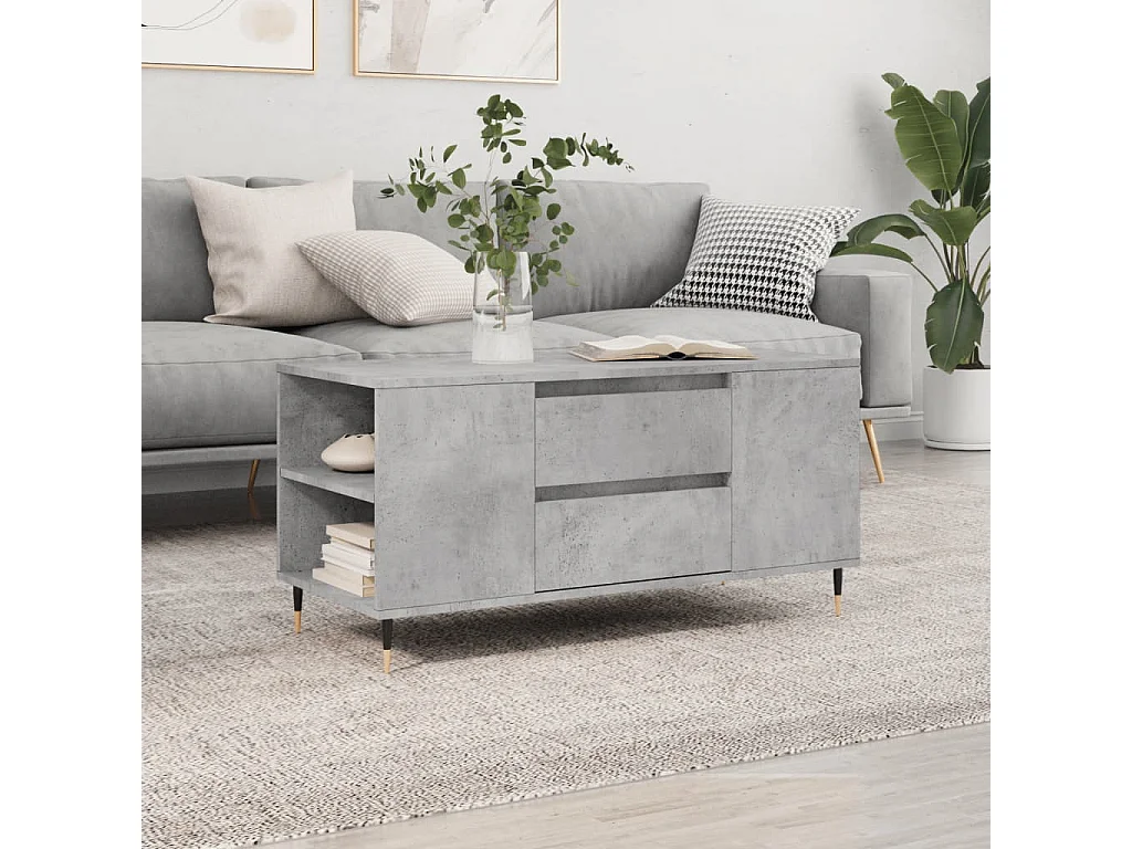 Table basse gris béton 102x44,5x50 cm bois d'ingénierie OFR19659 BonneVie Meuble