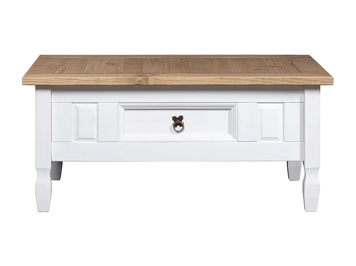 Table basse Pin mexicain Gamme Corona Blanc 100x55x45 cm OFR27498 BonneVie Meuble