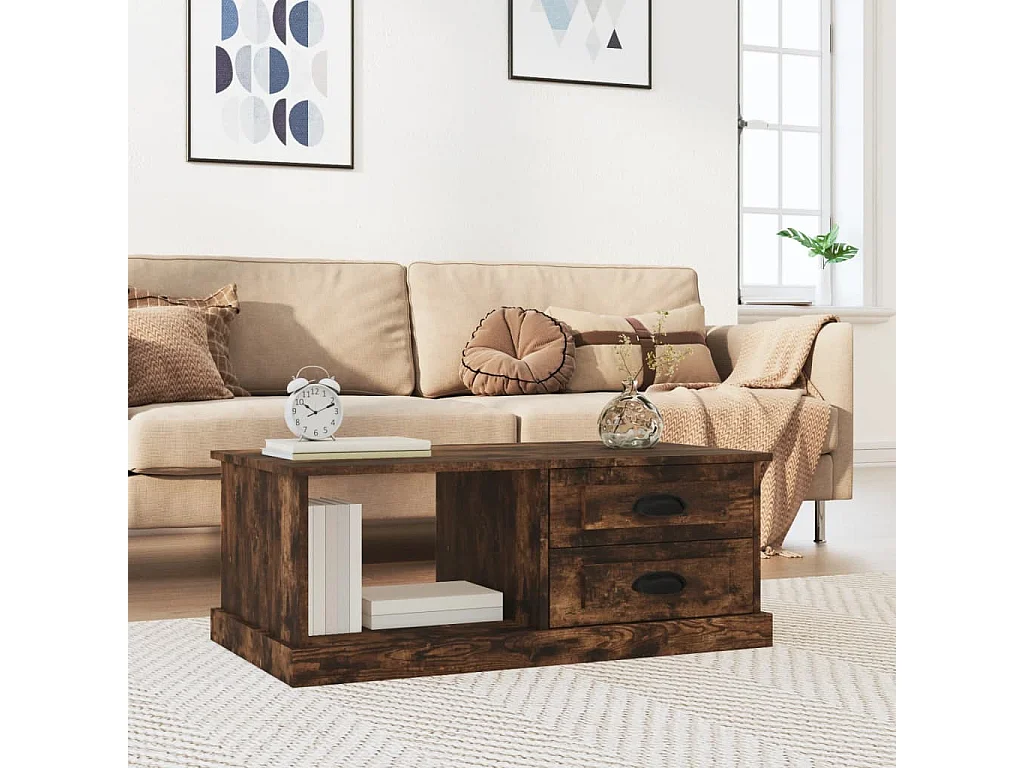 Table basse Chêne fumé 90x50x35 cm Bois d'ingénierie OFR85027 BonneVie Meuble