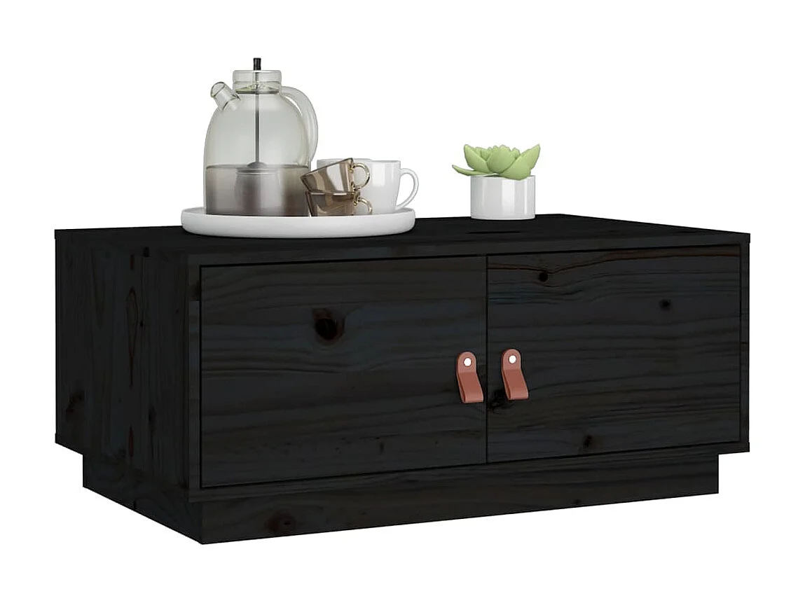 Table basse Noir 80x50x35 cm Bois massif de pin OFR66552 BonneVie Meuble
