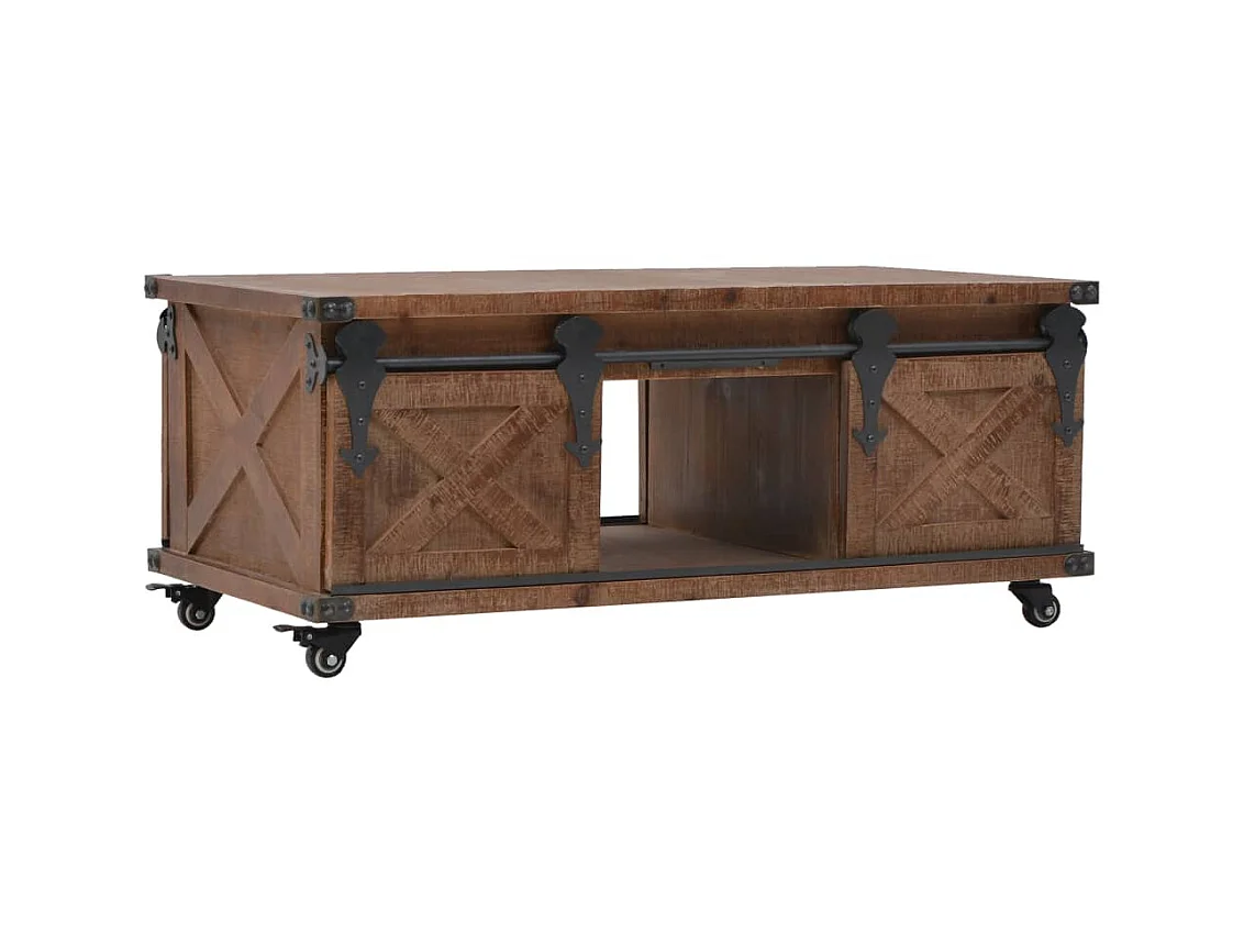 Mesa de centro de madera maciza de abeto marrón 91x51x38 cm ES24746