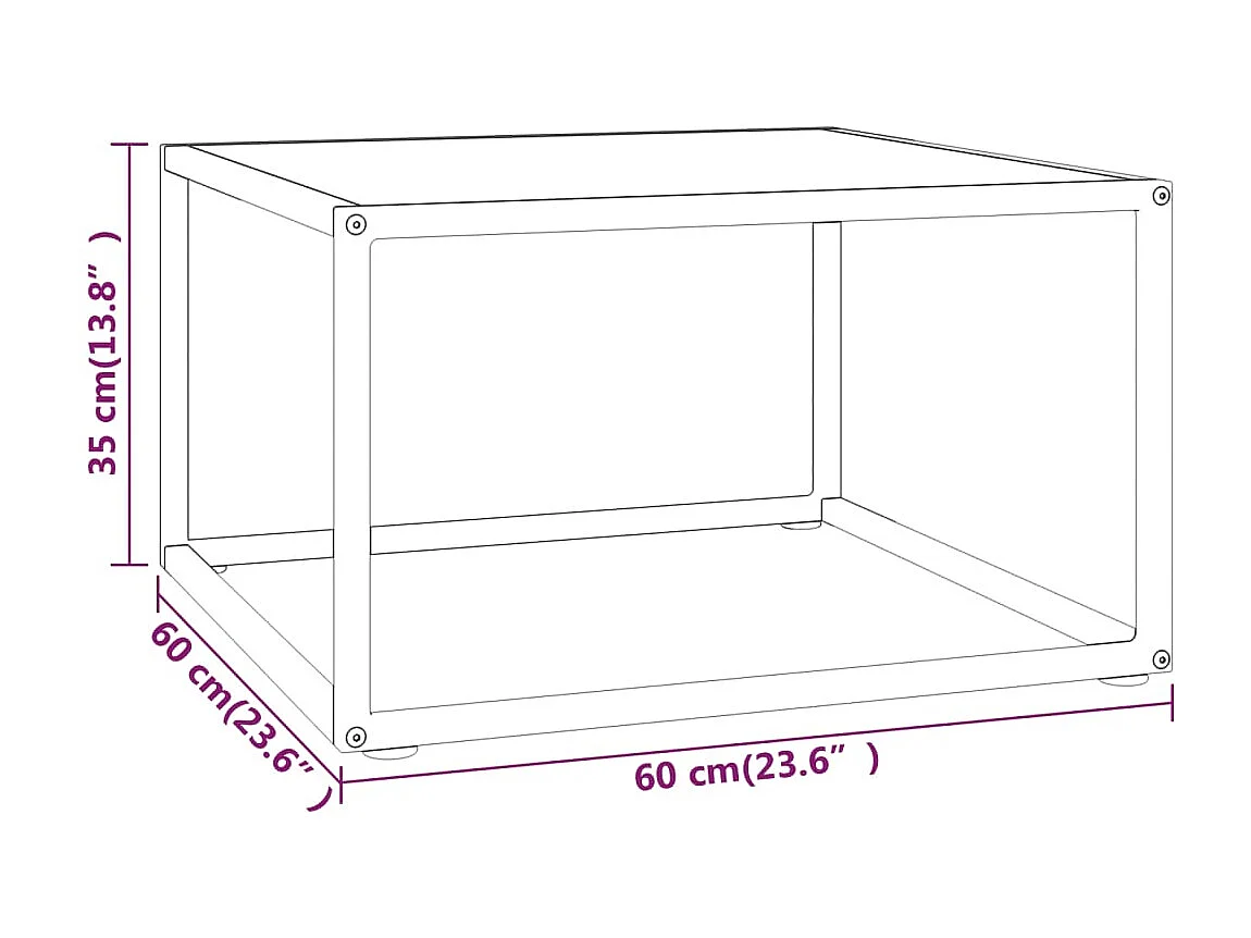 Table basse Noir avec verre marbre blanc 60x60x35 cm OFR25200 BonneVie Meuble