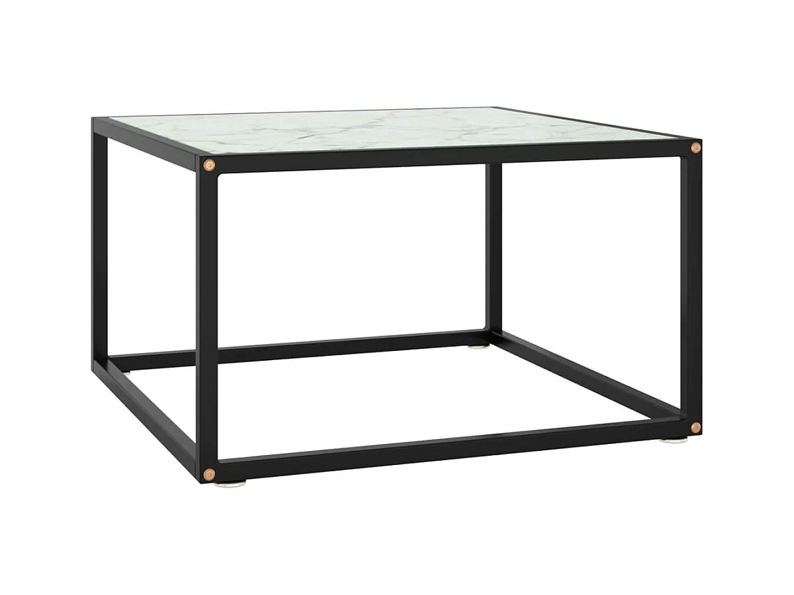 Table basse Noir avec verre marbre blanc 60x60x35 cm OFR25200 BonneVie Meuble