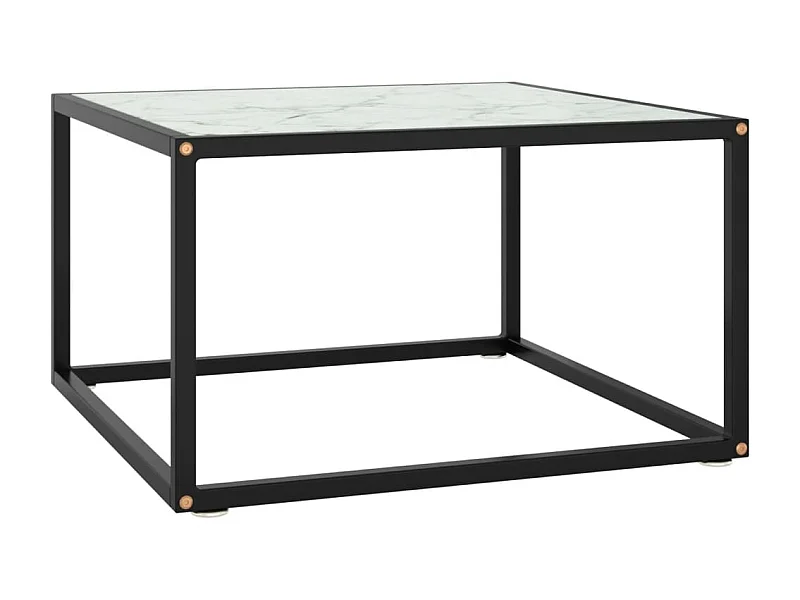 Table basse Noir avec verre marbre blanc 60x60x35 cm OFR25200 BonneVie Meuble