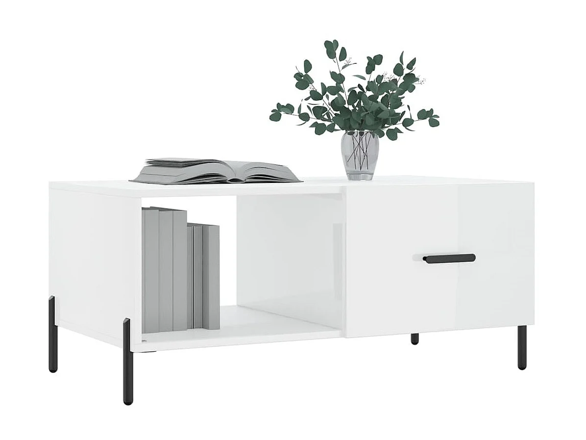 Table basse Blanc brillant 90x50x40 cm Bois d'ingénierie OFR57493 BonneVie Meuble