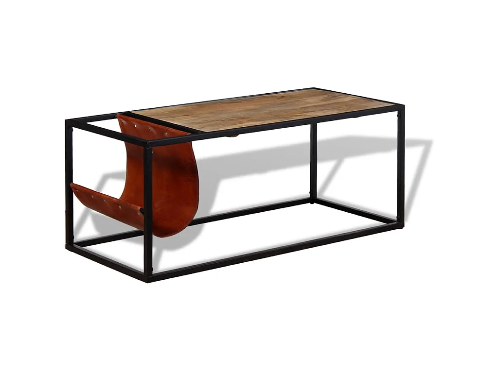 Table basse avec porte-revues Cuir véritable 110 x 50 x 45 cm OFR41401 BonneVie Meuble