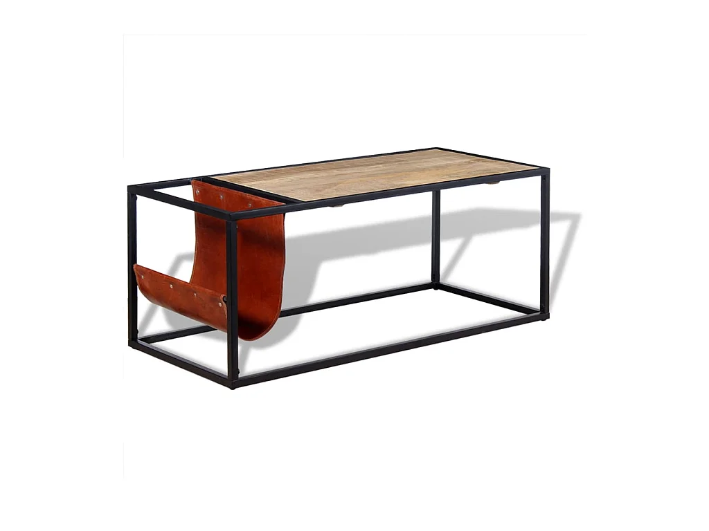 Table basse avec porte-revues Cuir véritable 110 x 50 x 45 cm OFR41401 BonneVie Meuble