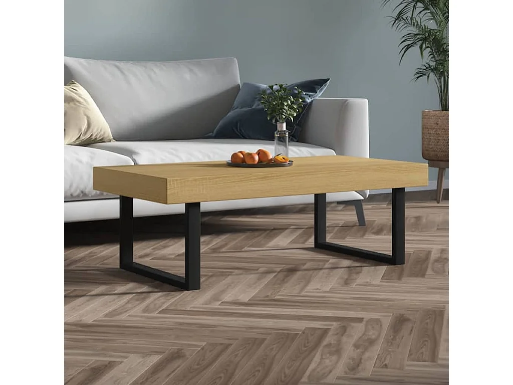 Table basse Marron clair et noir 120x60x40 cm MDF et fer OFR54872 BonneVie Meuble