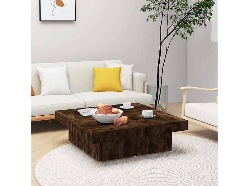 Mesa de centro madera contrachapada roble ahumado 90x90x28 cm ES39263