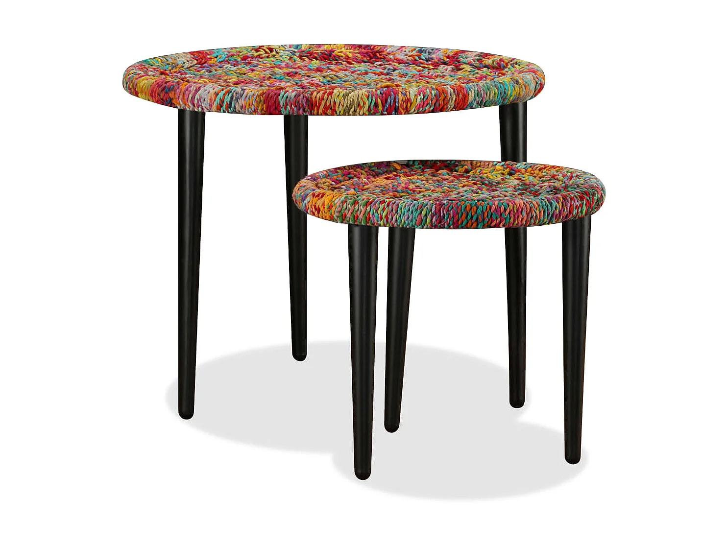 Table basse 2 pcs gigognes Détails tissés chindi Multicolore OFR44276 BonneVie Meuble