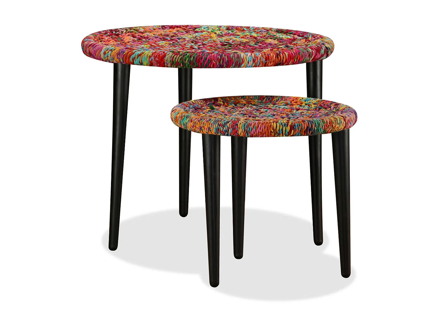 Table basse 2 pcs gigognes Détails tissés chindi Multicolore OFR44276 BonneVie Meuble