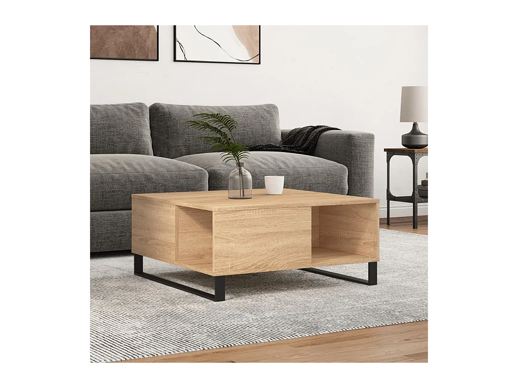 Table basse chêne sonoma 80x80x36,5 cm bois d'ingénierie OFR57089 BonneVie Meuble