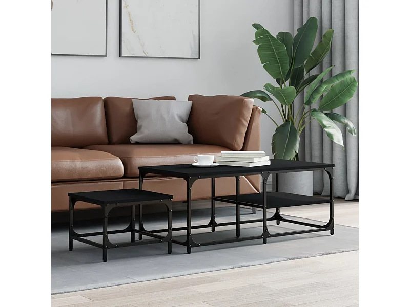 Tables basses gigognes 2 pcs noir bois d'ingénierie OFR17959 BonneVie Meuble