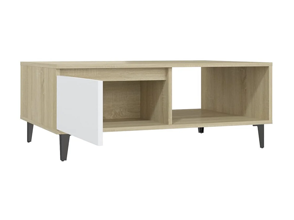 Salontafel 90x60x35 cm spaanplaat wit en sonoma eikenkleurig NL23955