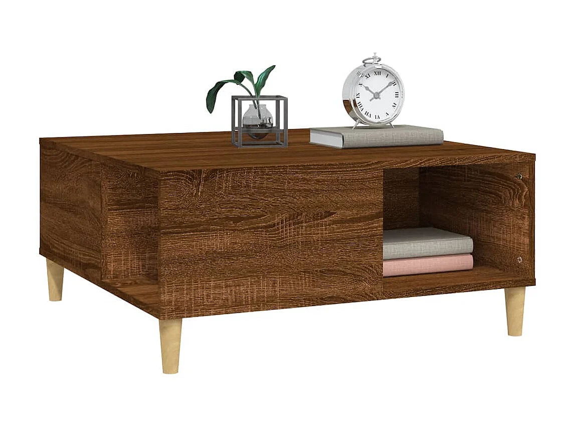 Mesa de centro madera contrachapada roble marrón 80x80x36,5 cm ES84133