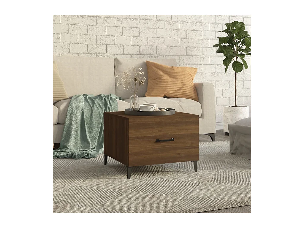 Table basse avec pieds en métal Chêne marron 50x50x40 cm OFR40708 BonneVie Meuble