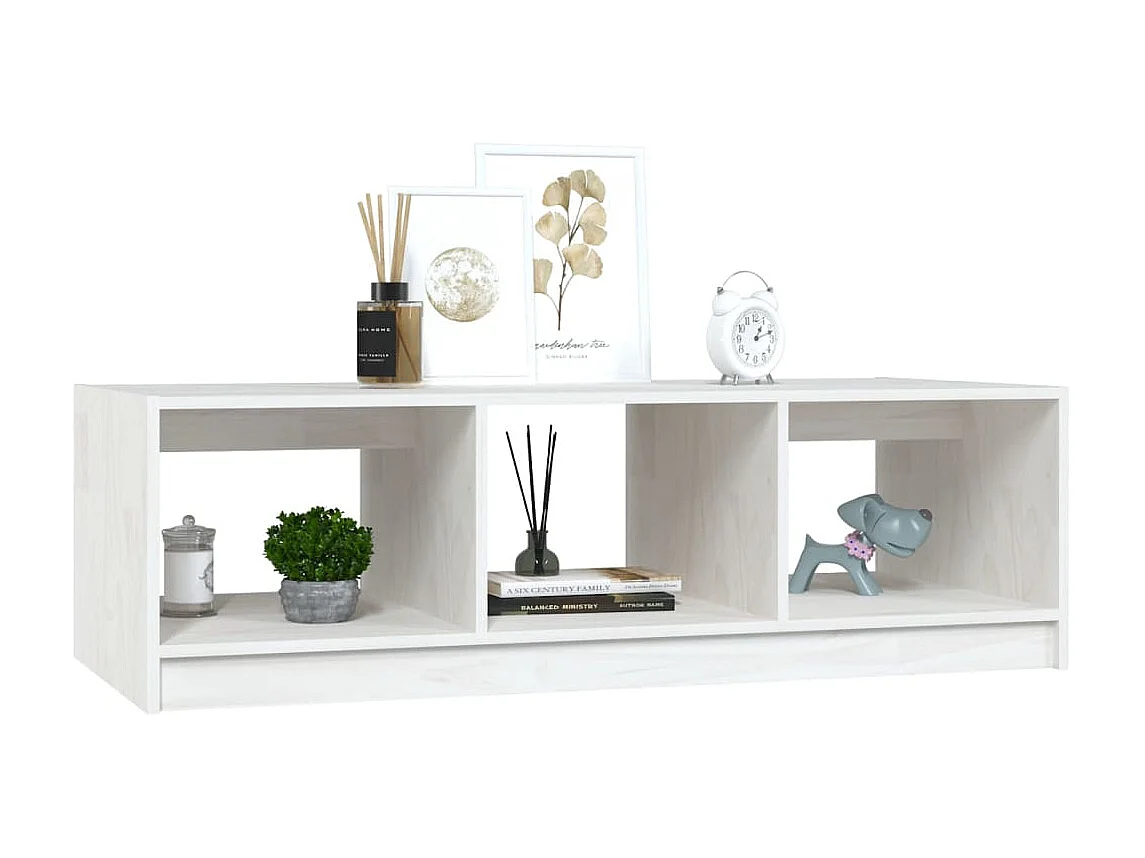 Table basse Blanc 110x50x34 cm Bois de pin massif OFR97776 BonneVie Meuble