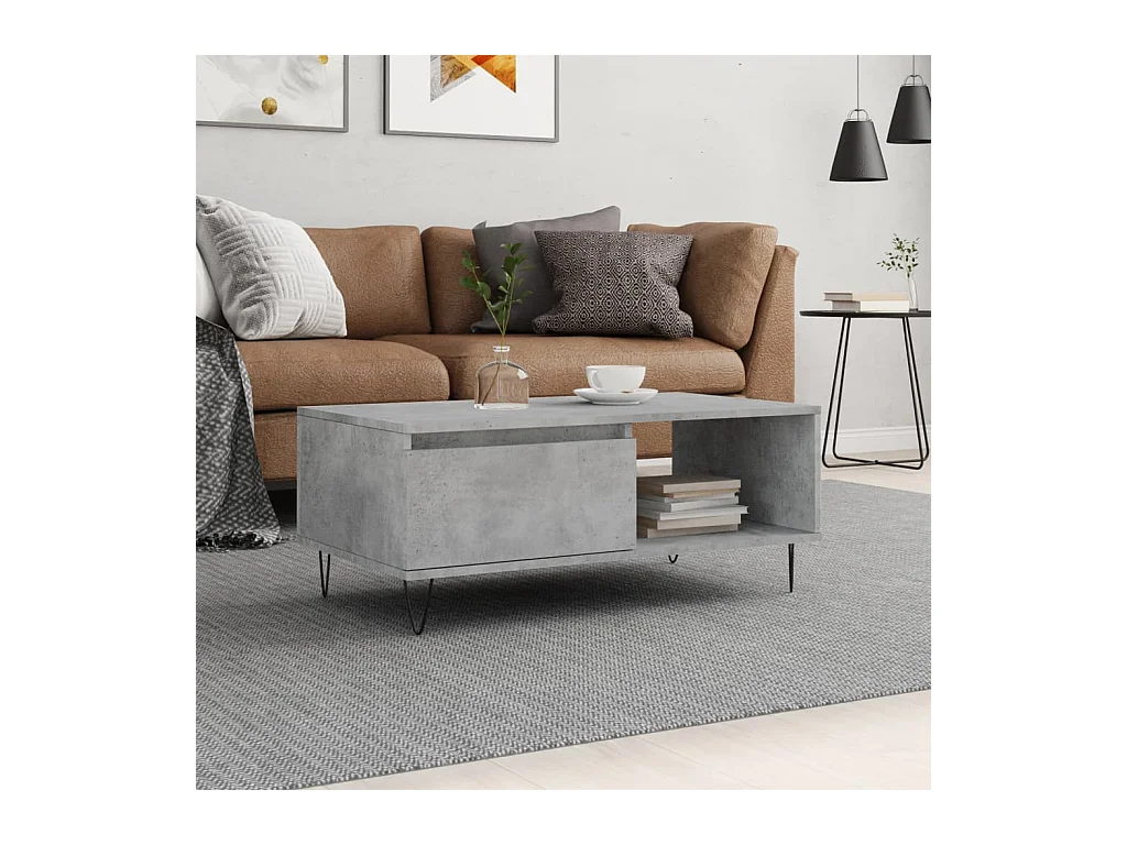 Table basse Gris béton 90x50x36,5 cm Bois d'ingénierie OFR38496 BonneVie Meuble