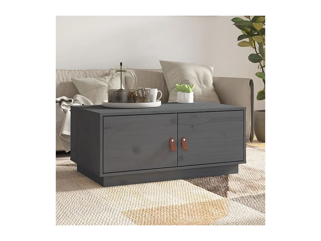 Table basse Gris 80x50x35 cm Bois massif de pin OFR37215 BonneVie Meuble