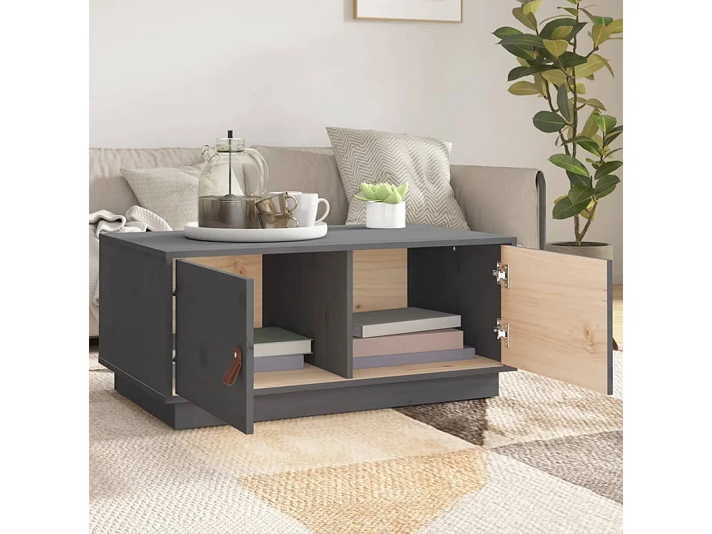 Table basse Gris 80x50x35 cm Bois massif de pin OFR37215 BonneVie Meuble
