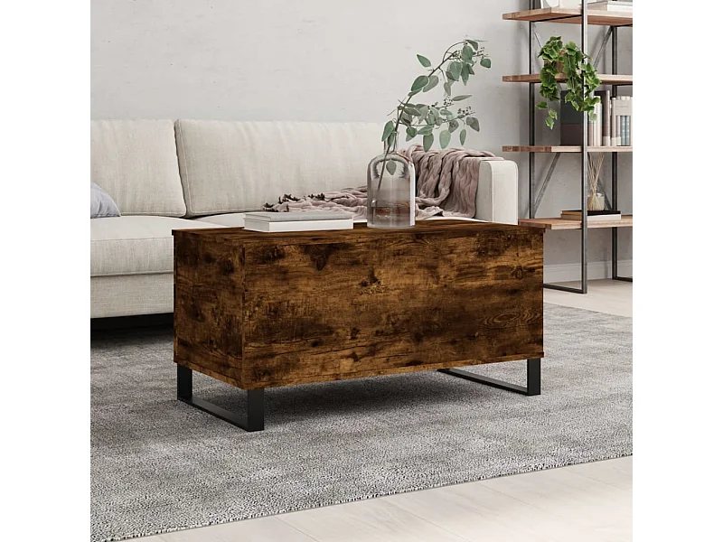 Table basse relevable Chêne fumé 90x44,5x45 cm Bois d'ingénierie OFR39323 BonneVie Meuble
