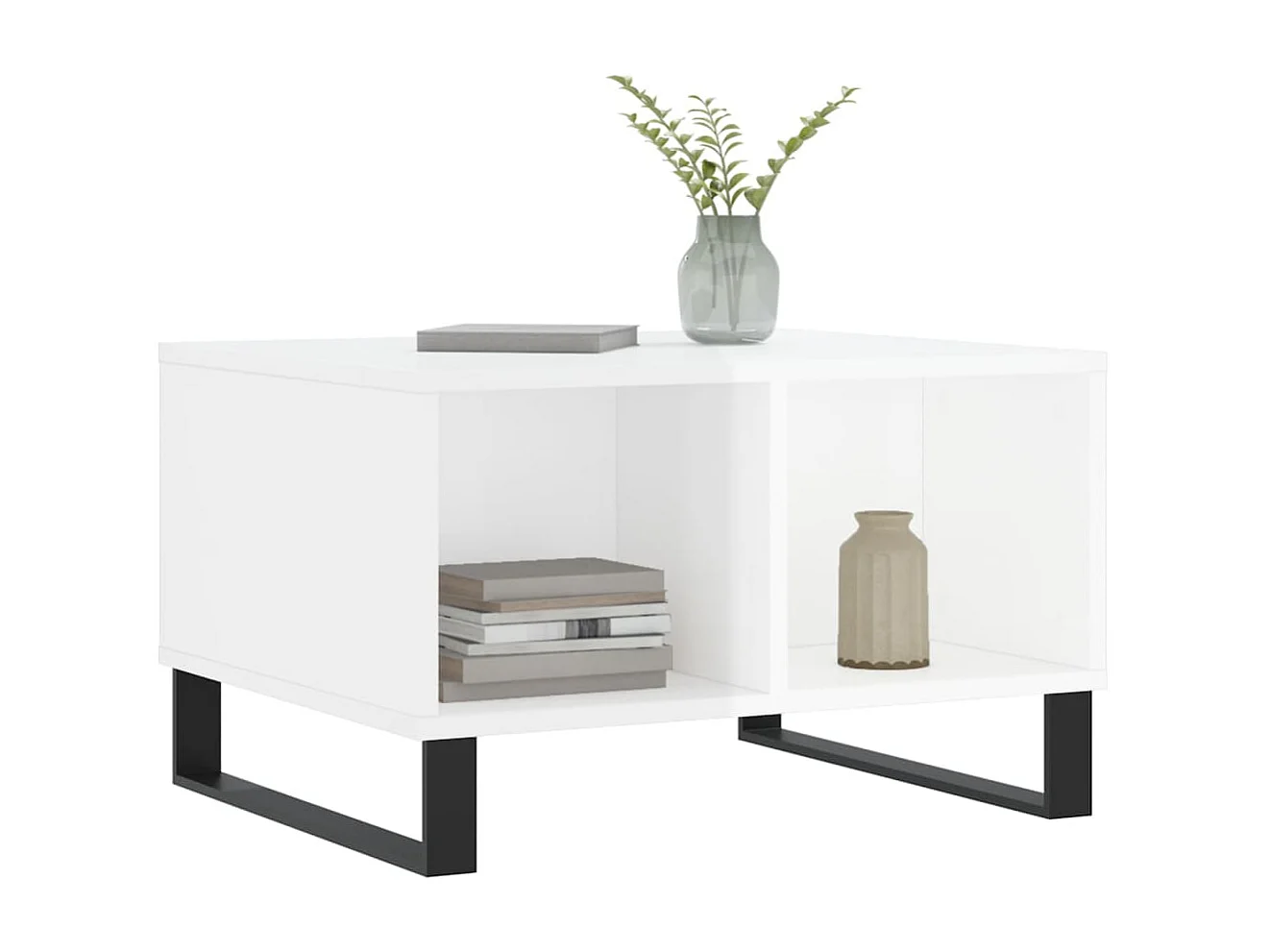 Mesa de centro madera contrachapada blanco brillo 60x50x36,5 cm ES17577