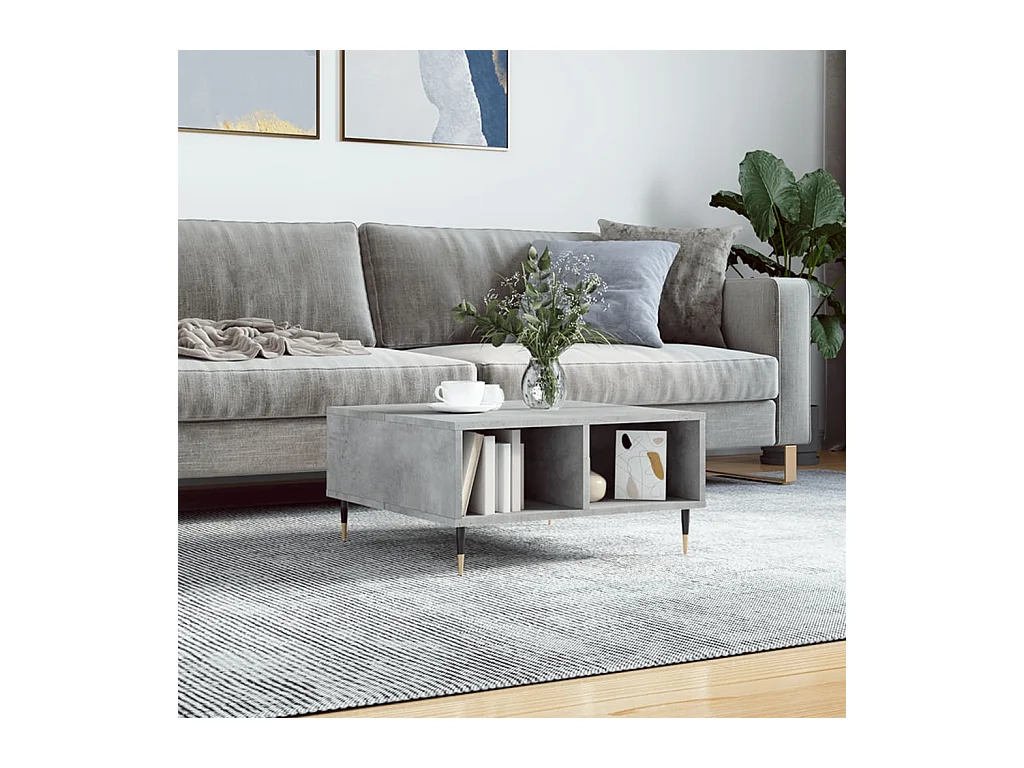 Table basse gris béton 60x60x30 cm bois d'ingénierie OFR74469 BonneVie Meuble