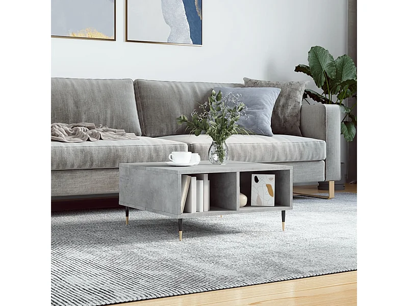Table basse gris béton 60x60x30 cm bois d'ingénierie OFR74469 BonneVie Meuble