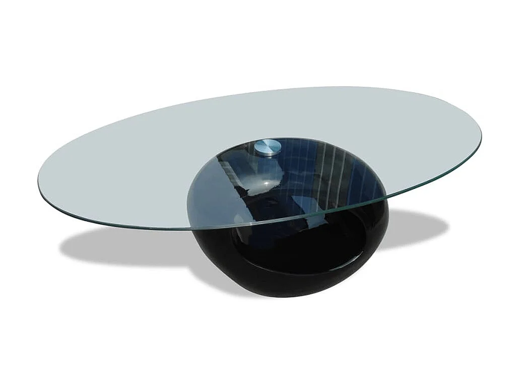Table basse avec dessus de table en verre ovale Noir brillant OFR50406 BonneVie Meuble