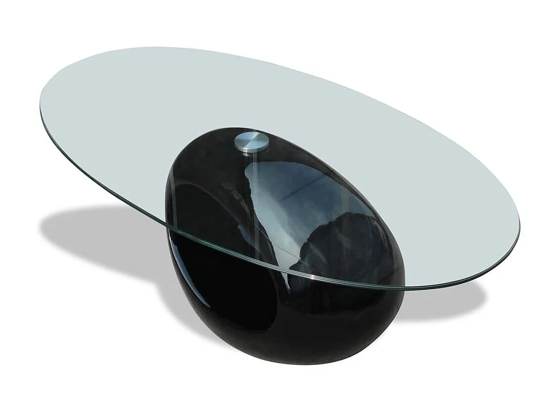 Table basse avec dessus de table en verre ovale Noir brillant OFR50406 BonneVie Meuble