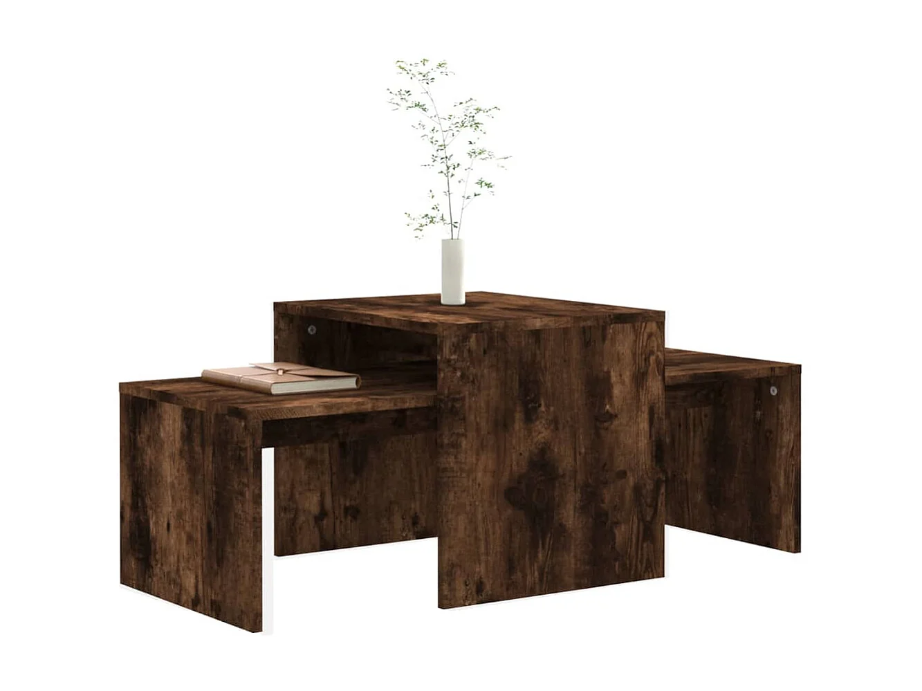 Set mesas centro madera contrachapada roble ahumado 100x48x40cm ES20469